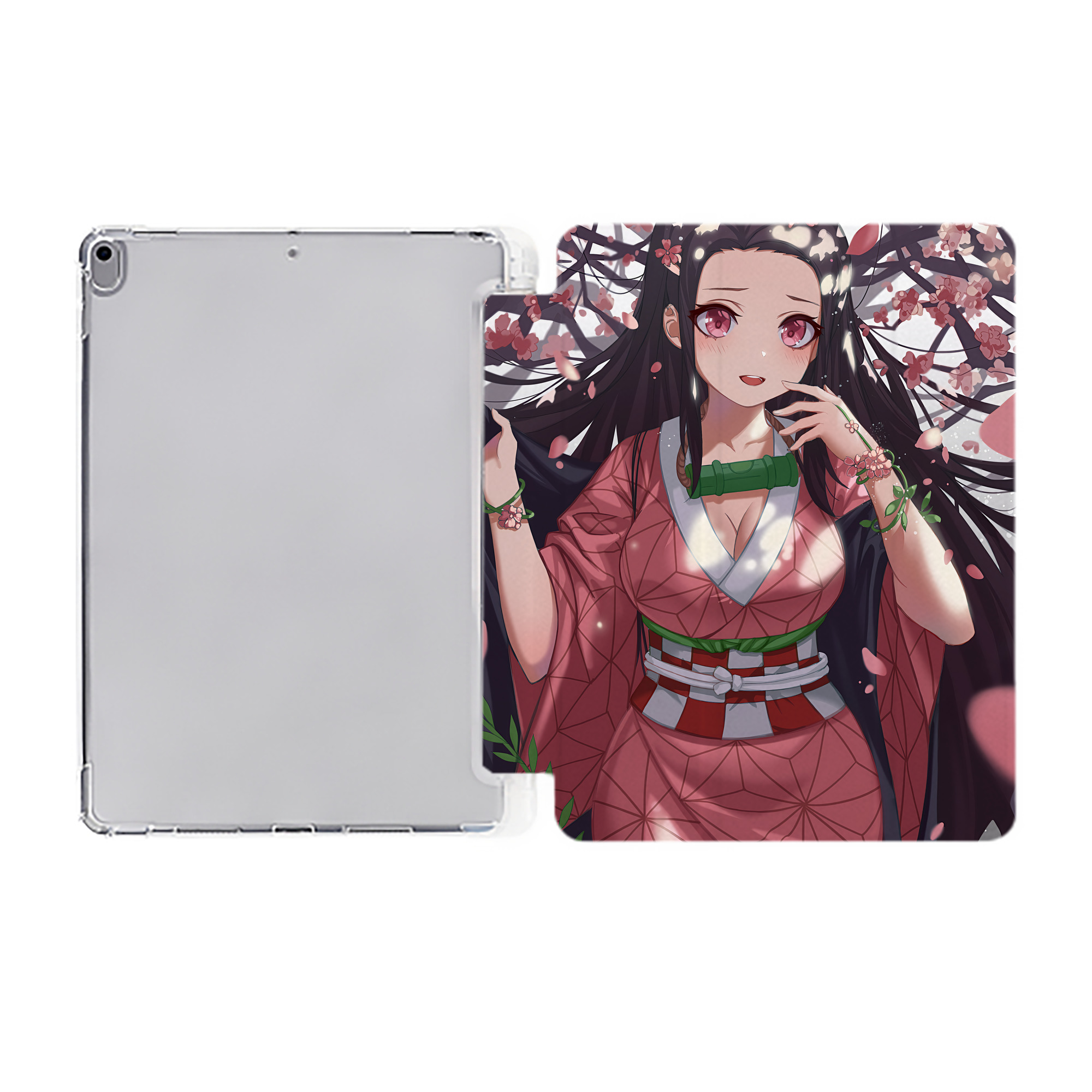 （画像用） 鬼滅の刃（きめつのやいば）竈門 禰󠄀豆子／かまど ねずこ Kamado Nezuko IPad ケース ペン収納付き 三つ折りスタンド PUレザー×シリコン 対応機種9.5/10.5/10.9インチ